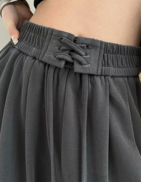 灰色铜氨丝窄版阔腿裤女春秋夏季薄款高腰垂感...