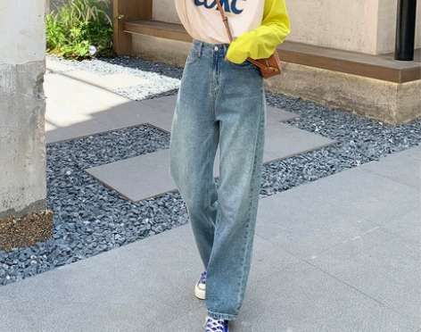 博主闲置.布琳家复古阔腿牛仔裤女高腰宽松直...