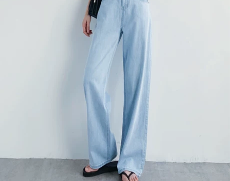 泫雅阔腿牛仔裤女夏高腰坠感港味百搭cec直...