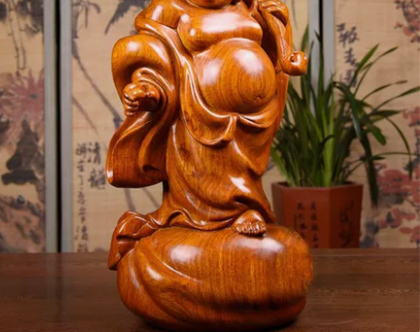 黑檀木雕弥勒笑佛送宝摆件实木花梨大肚如意布...