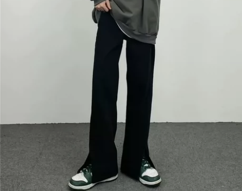 妈个鸡妈 ins嘻哈街头设计感开叉直筒水洗...