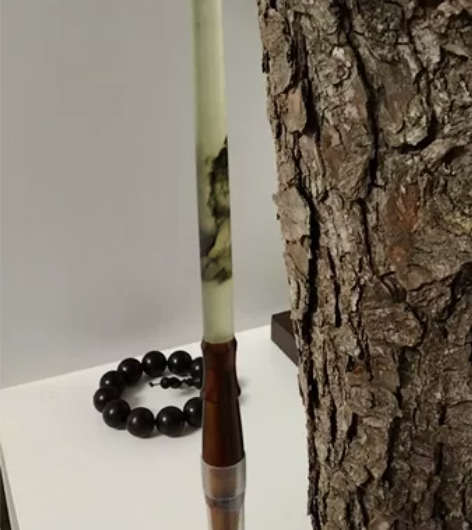 玉毛笔，岫玉笔杆，天然水墨图案。狼毫，兼观...