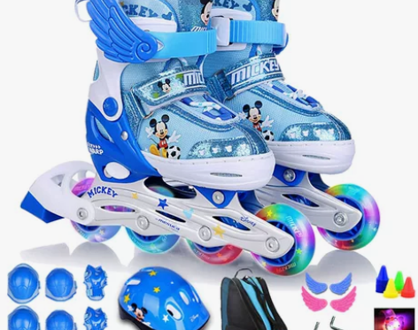 迪士尼溜冰鞋儿童全套装轮滑鞋男女可调直排轮...