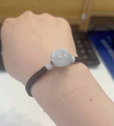玫瑰花翡翠手链 有证书，天然A货翡翠，支持...