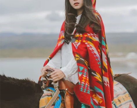 民族风加厚大披肩西藏旅游披风斗篷女尼泊尔沙...