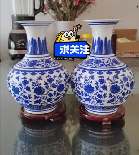 捡漏来，一对65包邮出，青花瓷瓶花瓶摆件，...