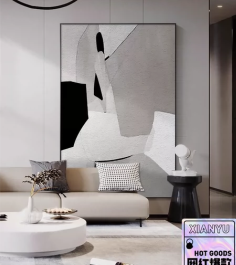 现代简约黑白客厅沙发背景墙装饰画抽象极简落...