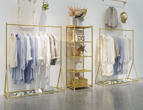 女装店货架展示架落地式网红卖衣服金色货架女...