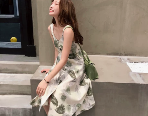 kumayes+2022夏季树叶印花蝴蝶结...