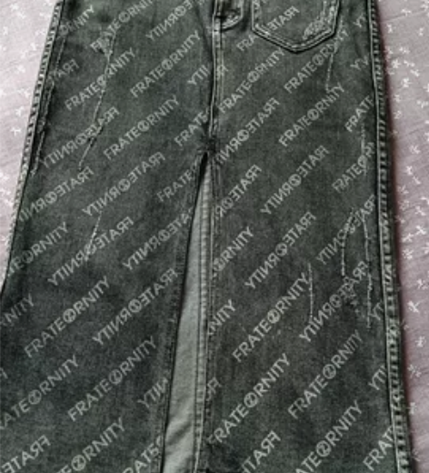 弹力字母印花半身裙一步裙黑色前开衩直筒裙纯...