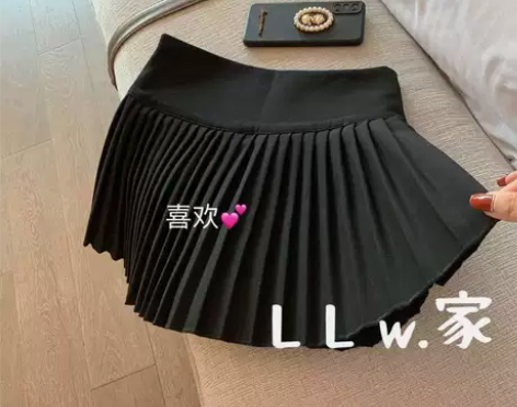 黑色百褶半身裙女夏季2022新款高腰短裙a...