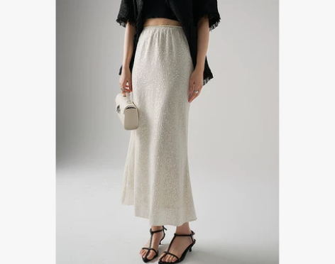 鱼尾裙 长裙鱼尾裙YFXN重工白色亮片半身...