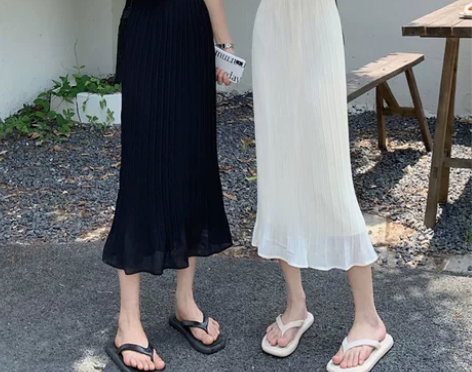 雪纺鱼尾裙半身裙女夏季新款高腰气质百褶裙中...