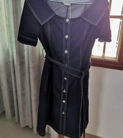 全新带吊牌牛仔连衣裙女夏法式设计小众气质收...