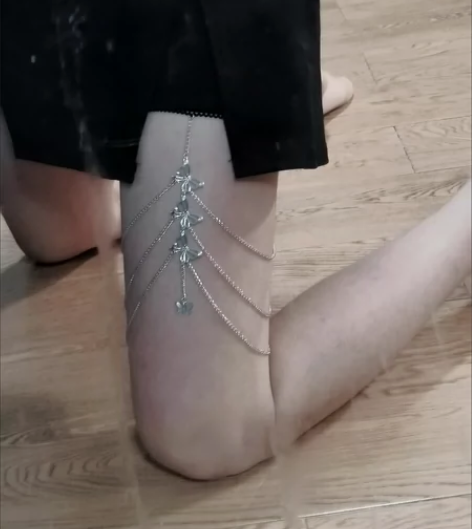 性感腿链小众ins蝴蝶大腿链蕾丝弹力布纯欲...