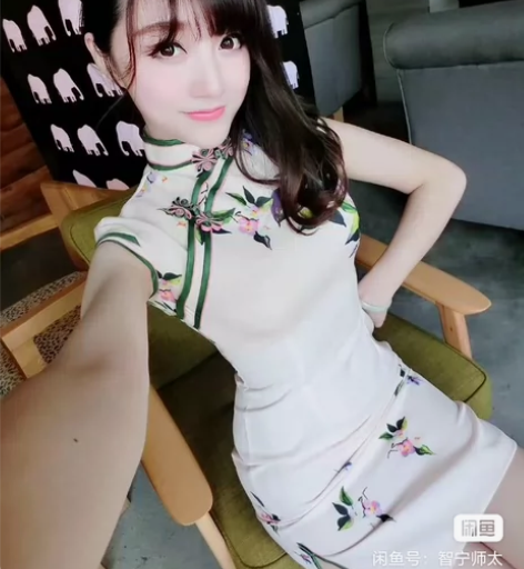 短款中国风中式旗袍，性感甜美浪姐短袖短裙印...