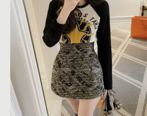 秋冬新品 经典显腿长超高腰裙裤 提花纹理极...