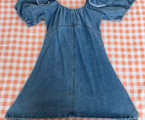 ??牛仔水洗工艺泡泡袖甜美可爱连衣裙 ??...