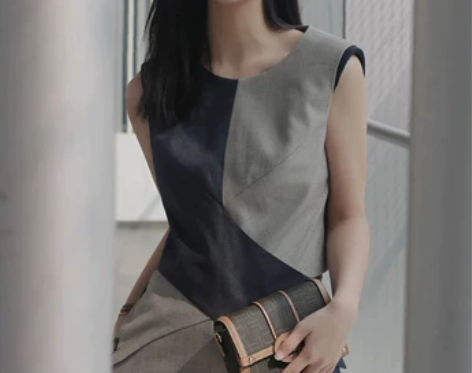 2022夏季新款高级感羊毛拼色无袖连体裤时...