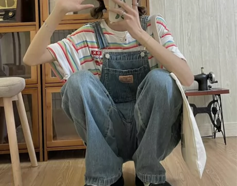 Chic韩搭2023春秋新款美式复古牛仔背...