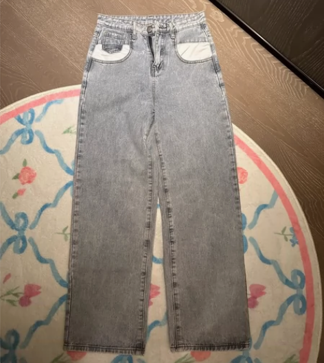 牛仔裤女宽松阔腿裤子春秋新款浅色复古泫雅高...