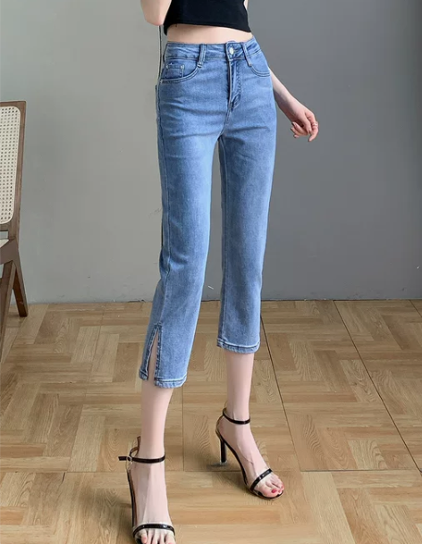七分牛仔裤 七分牛仔裤小个子女夏季薄款开叉...
