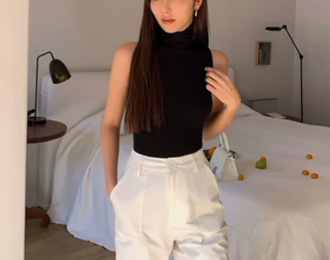 NEVA HU黑色高领针织背心女外穿202...