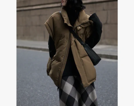 气质宽松防风立领廓形羽绒棉服马甲背心女秋冬...