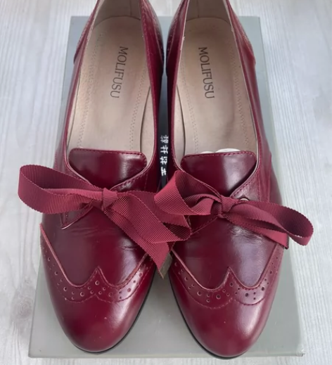 茉莉和扶苏原创《红与黑》绑带款头层牛皮女鞋...