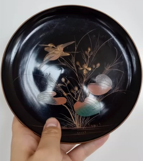 日本 实木大漆 菓子钵 壶承 金莳绘飞翔白...