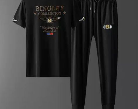 运动装 运动套装欧洲站刺绣男士休闲冰丝高档...