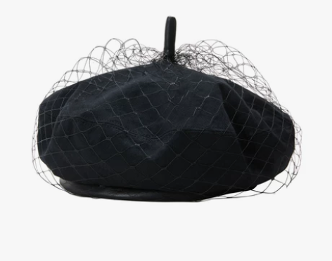 阿吉豆复古黑色网纱贝雷帽子女英伦复古画家帽...