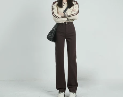 ?ZNZW复古咖色直筒仔裤女秋冬2022新...