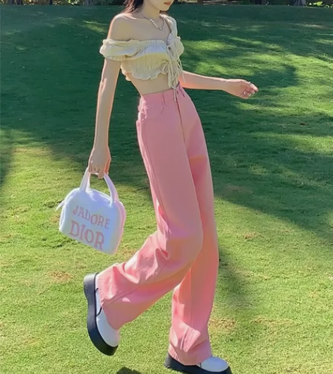 ZNZW粉色牛仔裤女2023年新款高腰显瘦...