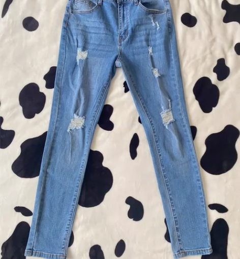 蓝色破洞款紧身牛仔裤 铅笔裤 小脚裤 全新...