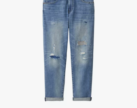 女装 修身男友款九分牛仔裤(水洗产品)(破...