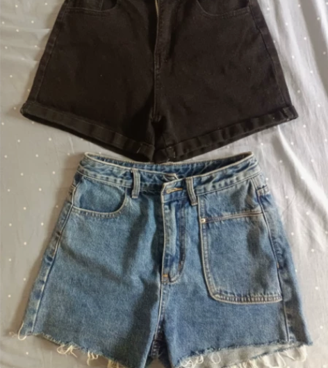 两条牛仔短裤，穿到100斤以内，虽然是s码...