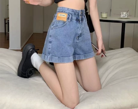 卷边牛仔短裤女夏季薄款高腰宽松显瘦阔腿大码...