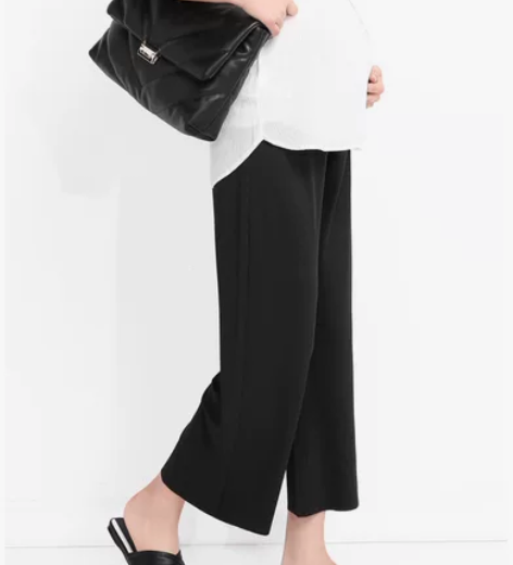 ?孕妇裤夏季薄款黑色九分宽松冰丝阔腿裤孕期...