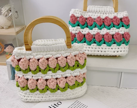 郁金香手工编织包包自制布条毛线diy材料包...