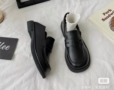 小皮鞋女英伦风2023秋季新款软皮一脚蹬乐...
