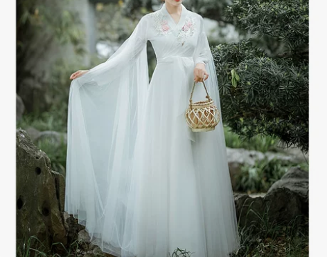 改良汉服女白色古装中国风仙气古风飘逸古典舞...