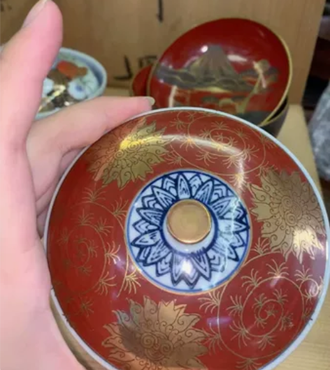 日本回流百年老盖碗，图片带价格 手绘画篇巨...