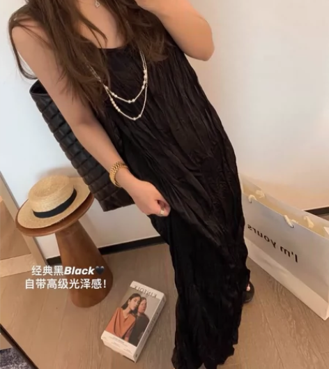 SIXONE 黑色吊带连衣裙夏小清新 学生...
