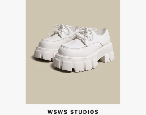 网上无双丨英伦白色松糕厚底高跟小皮鞋圆头系...