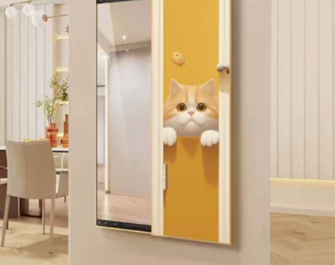 卡通隐藏式穿衣镜超薄可关闭推拉全身镜装饰画...
