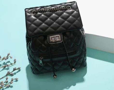 ?菱格双肩包羊皮抽绳小香风包女士链条包背包...