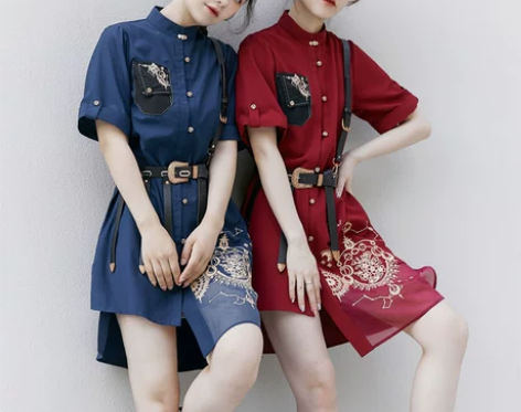 徐娇织羽集改良汉服汉元素竖领对襟衬衫连衣裙...