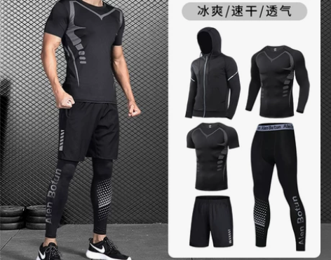 运动套装男跑步装备健身房衣服晨跑服骑行紧身...