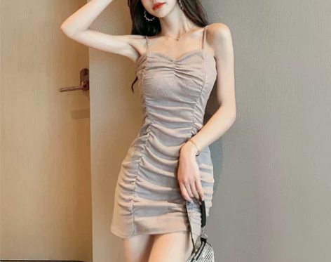 主播服装女夏新设计感小众外穿紧身包臀褶皱夜...